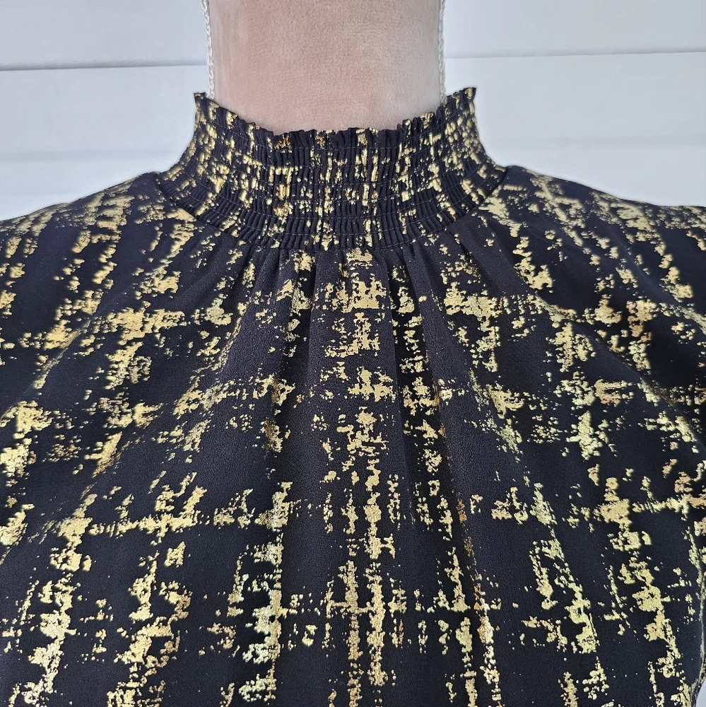 MSK XL Metallic Gold Black Maxi Dress | Boho Glam Tiered Skirt | Holiday Party
